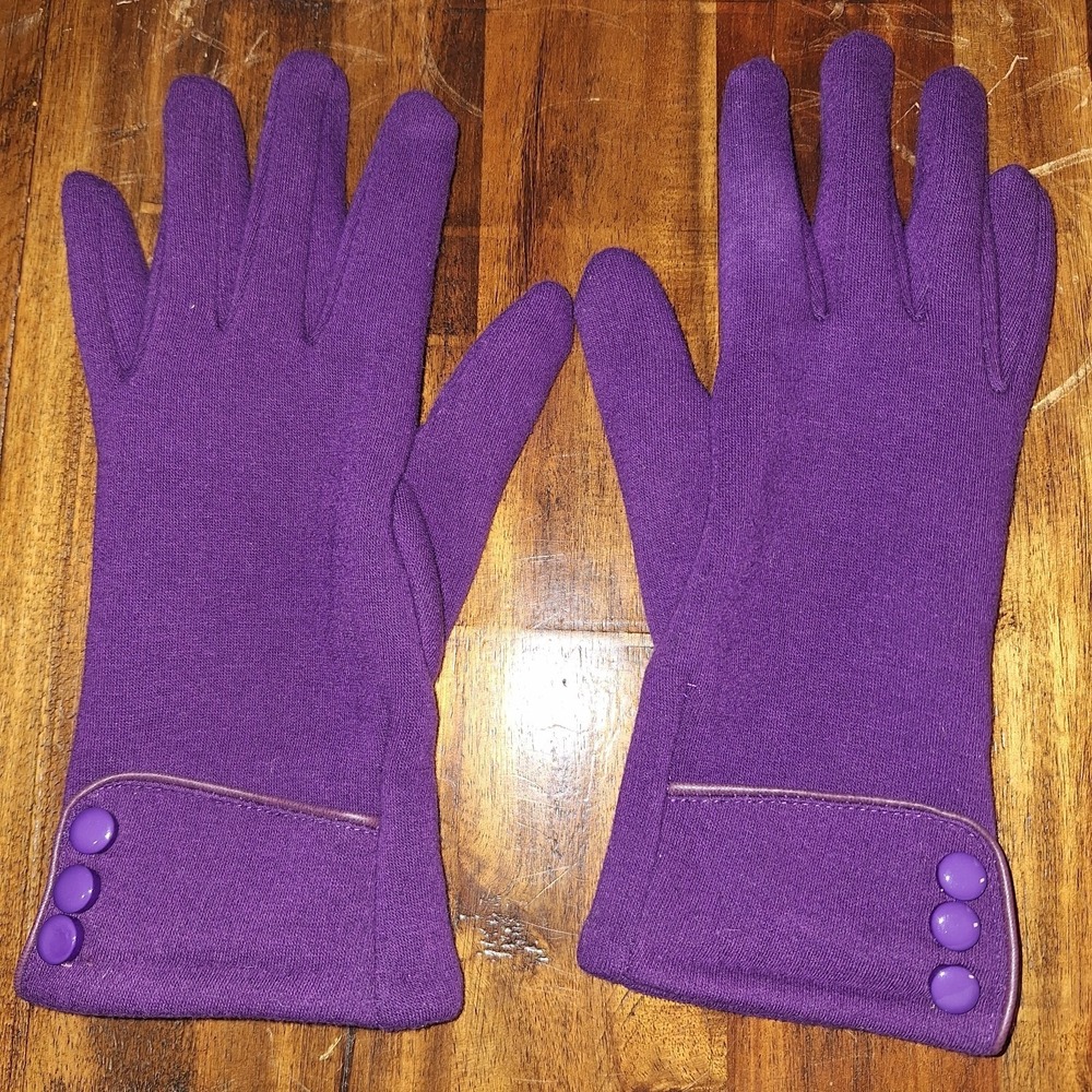 Valentine's Day Women's Purple Velvet Fleece Lined Touchscreen Gloves Buttons